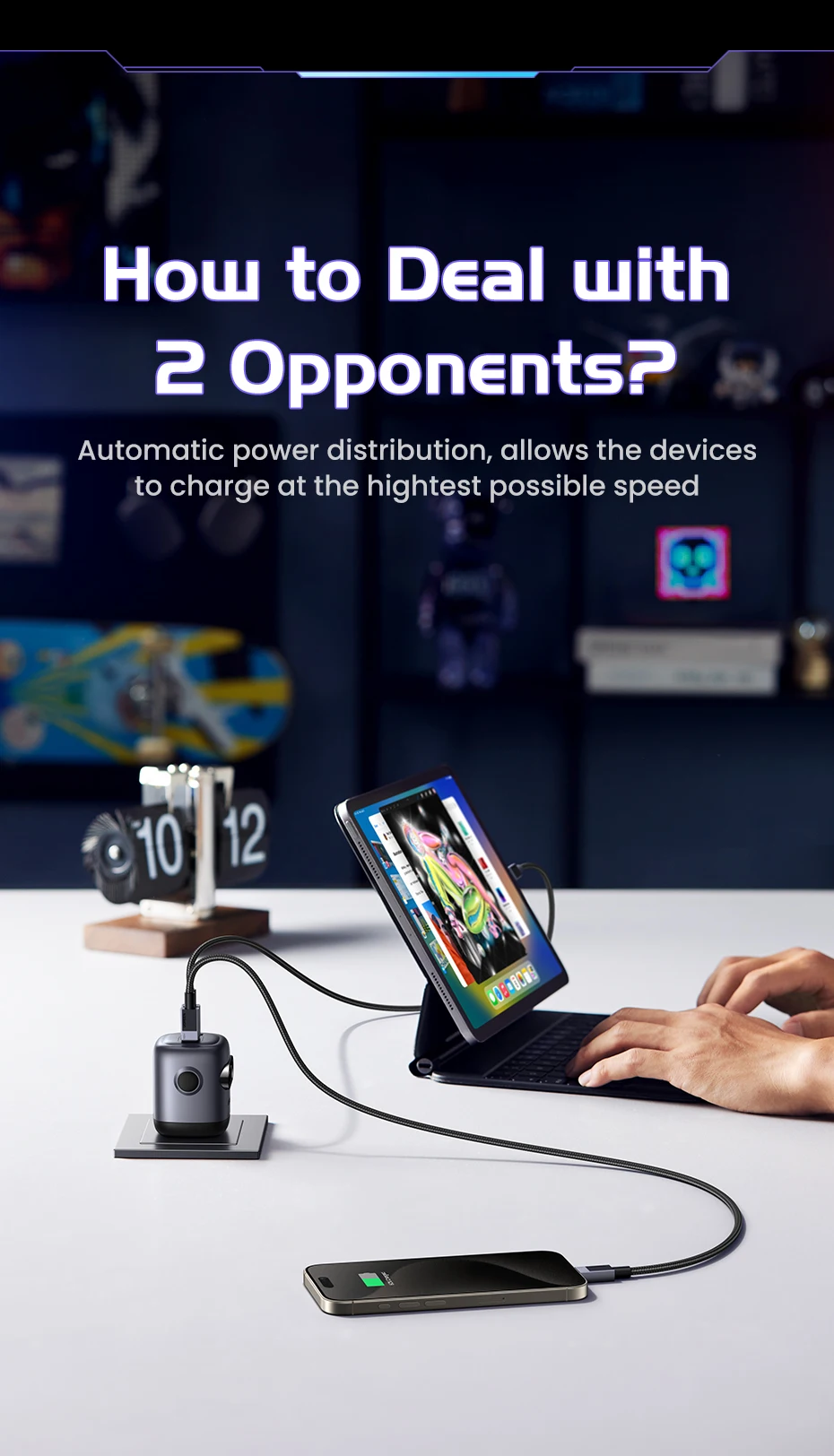 UGREEN UNO X662 QPai Robot 65W GaN Charger with LED Display and Multi-Port Fast Charging