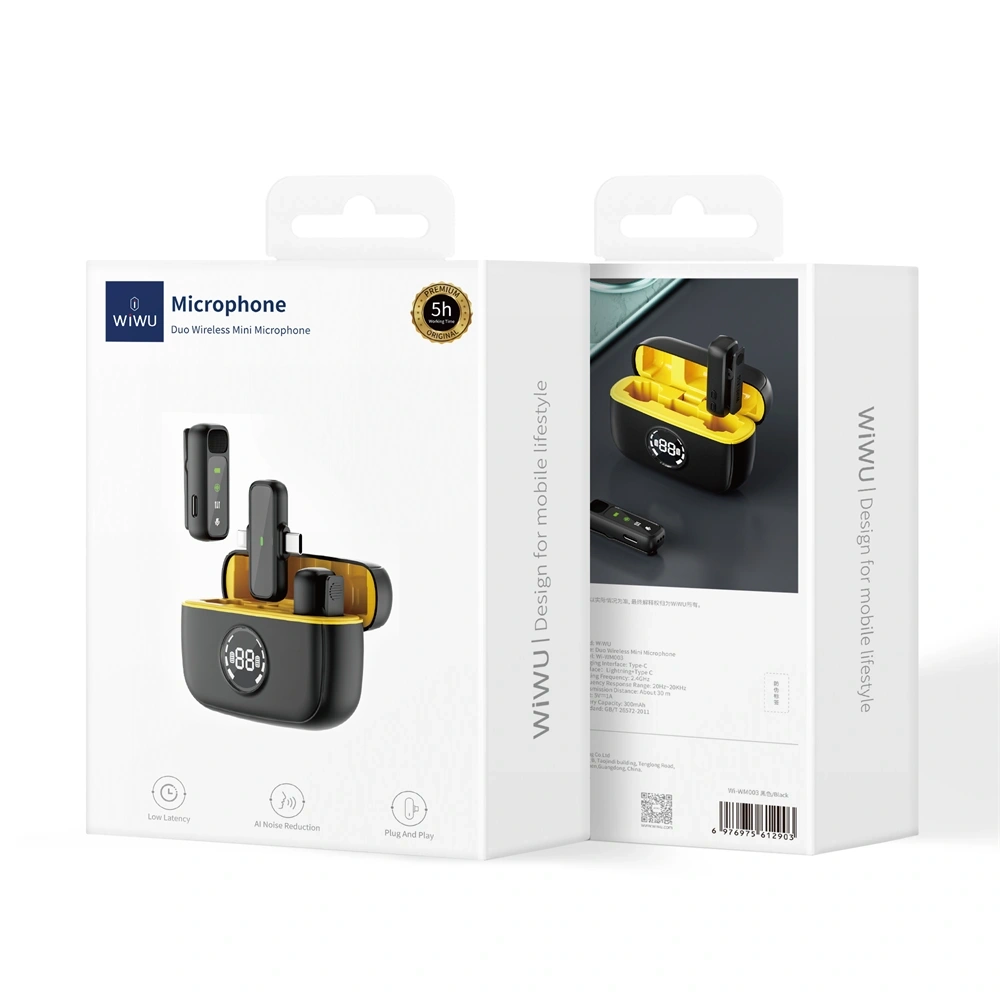 WIWU Wi-WM003 Duo Wireless Mini Microphone with ANC and Dual Lightning Type-C Charging Case