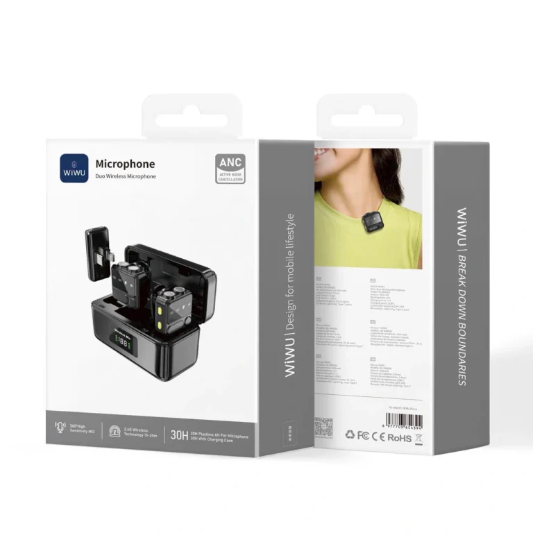 WiWU Wi-WM005 Duo Wireless Microphone with ANC Noise Cancellation and Dual Lightning Type-C Receiver