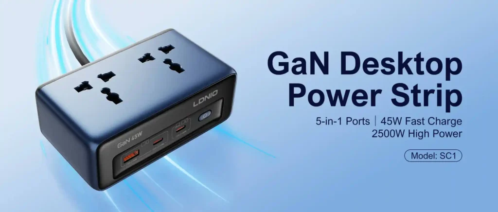LDNIO SC1 45W GaN PD Universal Socket Power Strip 2500W with fast USB-C charging and universal plug design