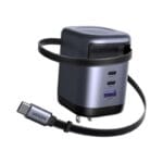 UGREEN Nexode 100W GaN USB C Retractable Charger with Built-in Cable and 3-Port Fast Charging Adapter