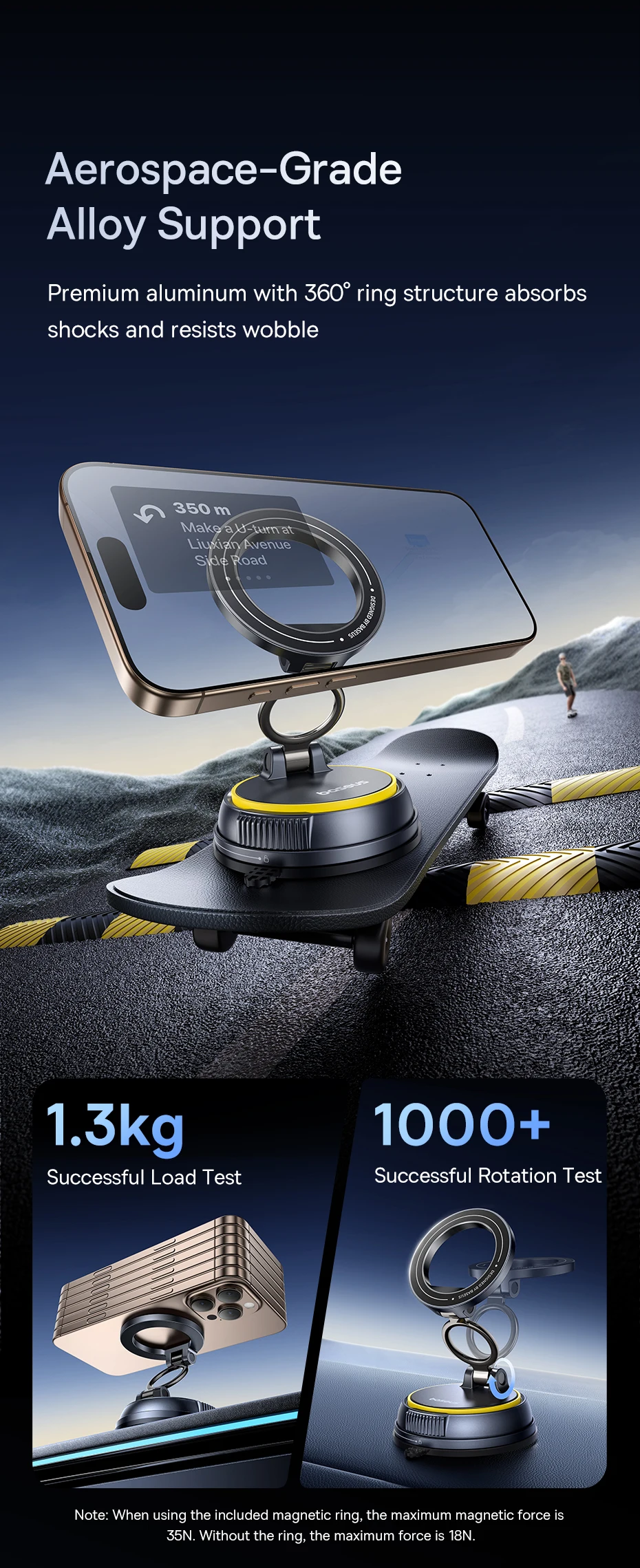 Baseus PrimeTrip VC2 Flex Vacuum Magnetic Car Phone Holder 360° Rotation Stand for iPhone Samsung Xiaomi