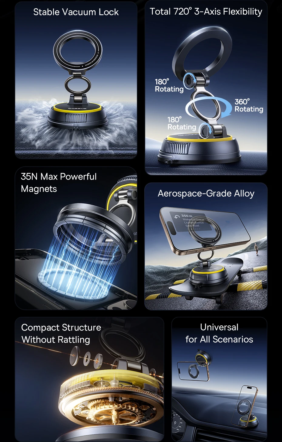 Baseus PrimeTrip VC2 Flex Vacuum Magnetic Car Phone Holder 360° Rotation Stand for iPhone Samsung Xiaomi