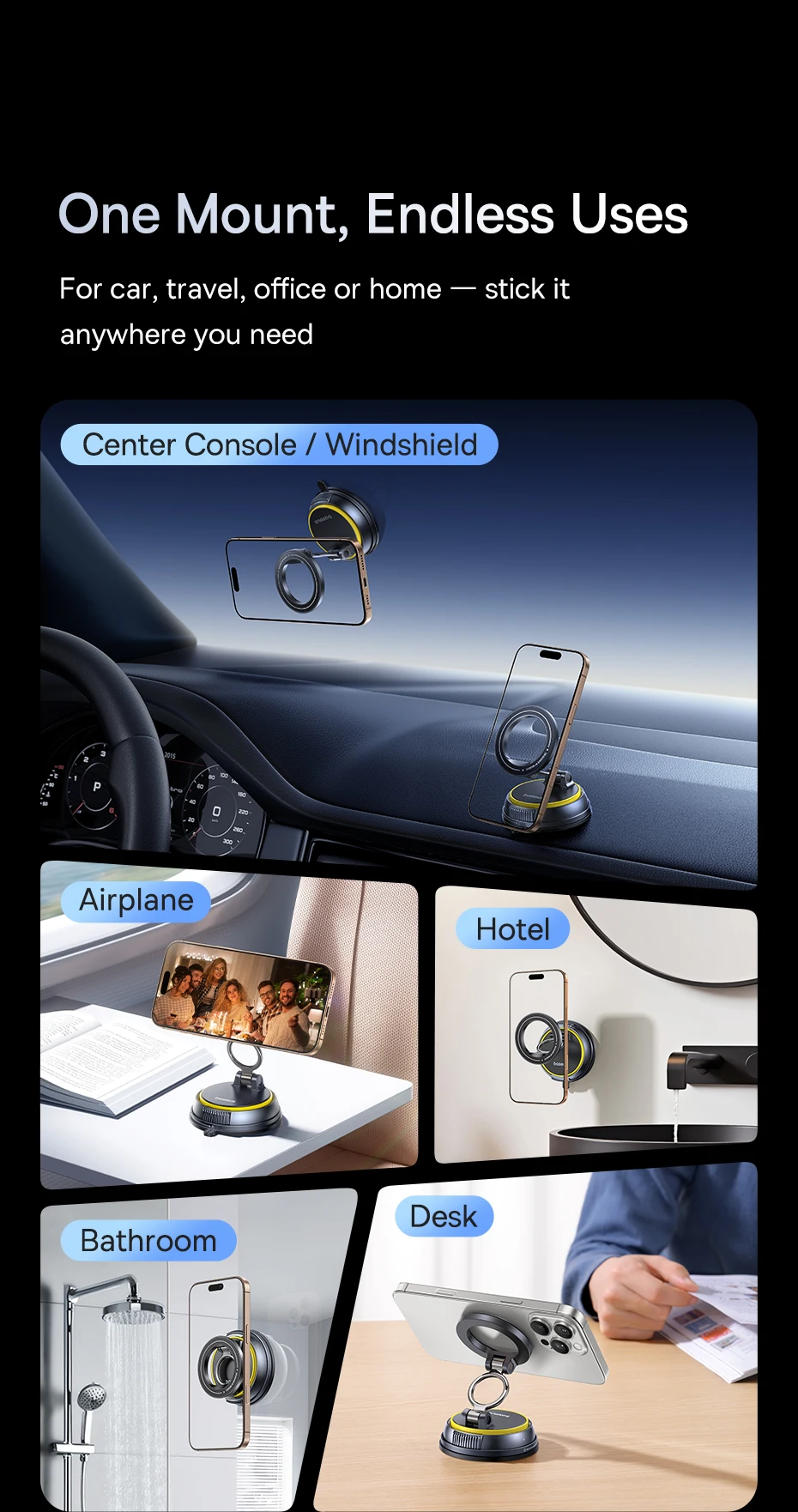 Baseus PrimeTrip VC2 Flex Vacuum Magnetic Car Phone Holder 360° Rotation Stand for iPhone Samsung Xiaomi