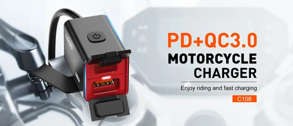 LDNIO C108 60W Super Fast Motorcycle Charger with PD+QC3.0 Dual Ports and IPX6 Waterproof Design