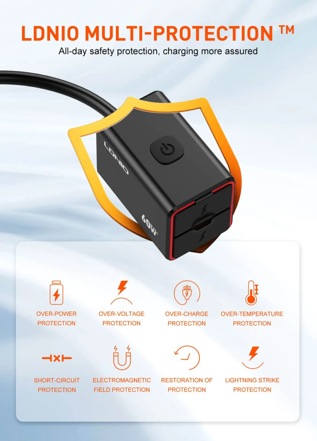 LDNIO C108 60W Super Fast Motorcycle Charger with PD+QC3.0 Dual Ports and IPX6 Waterproof Design