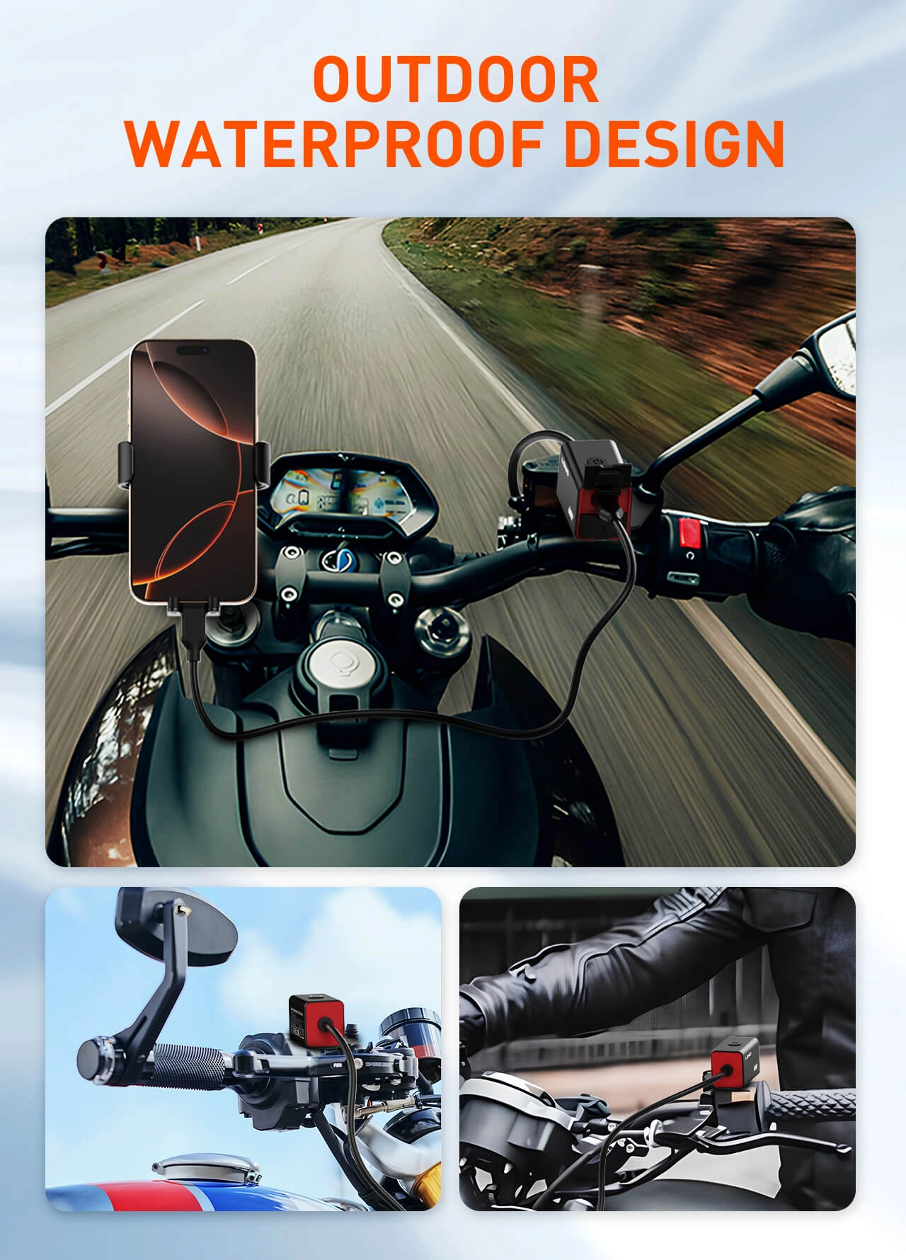 LDNIO C108 60W Super Fast Motorcycle Charger with PD+QC3.0 Dual Ports and IPX6 Waterproof Design