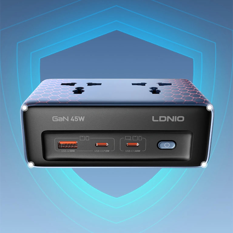 LDNIO SC1 45W GaN PD Universal Socket Power Strip 2500W with fast USB-C charging and universal plug design