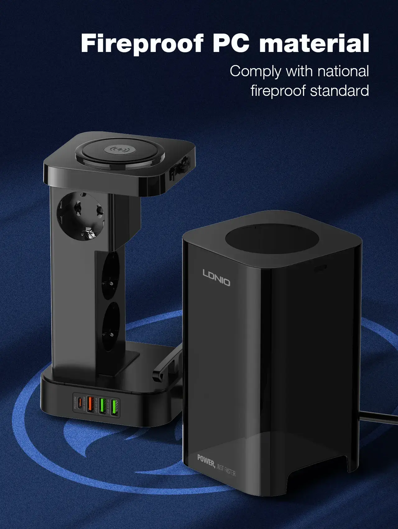 ldnio-sew4485-multiple-2500w-tower-power-strip-32w-usb-output-wireless-charging