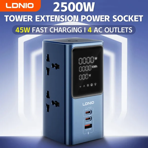 LDNIO SC2 45W PD Charger 2500W Universal Power Strip with Fast USB-C PD Charging and LED