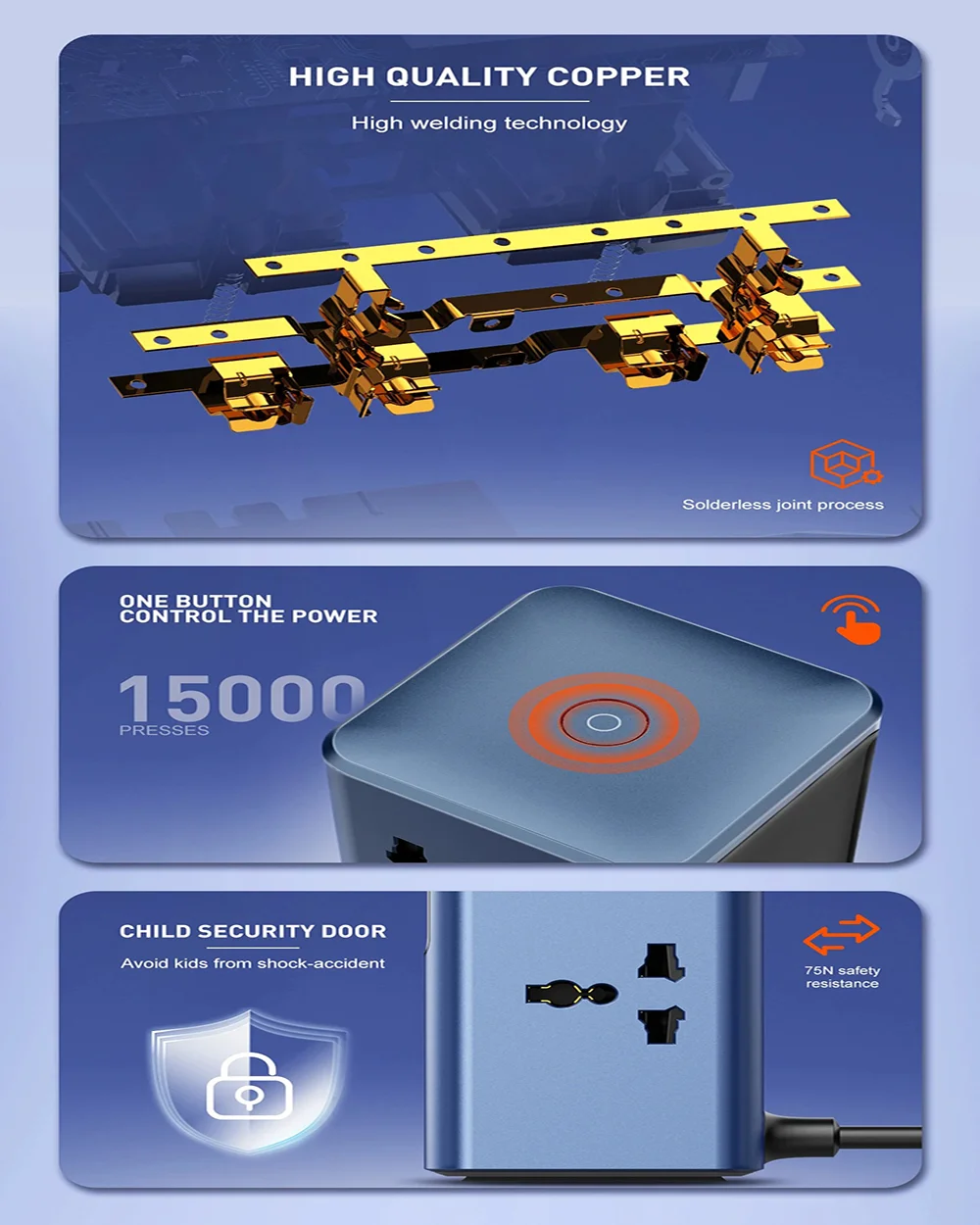 LDNIO SC2 45W PD Charger 2500W Universal Power Strip with Fast USB-C PD Charging and LED