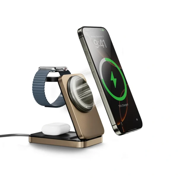 WiWU Wi W038 Triple 3 in 1 Magnetic Wireless Charging Station Fast Charging Dock for iPhone, Apple Watch & AirPods