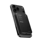 Momax Qi2 magnetic wireless power bank securely attached to MagSafe iPhone