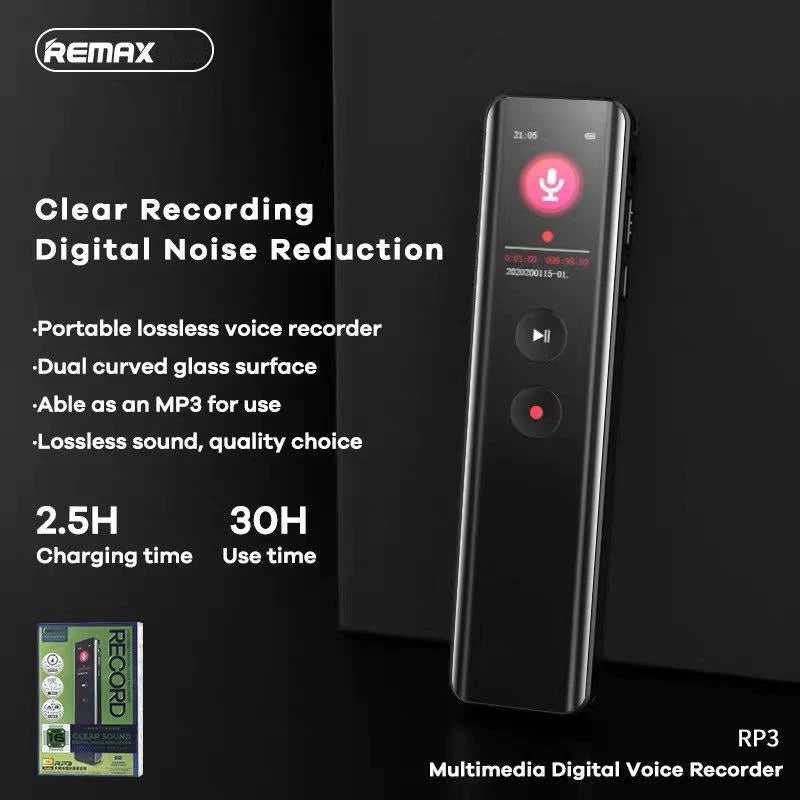 REMAX RP3 Digital Voice Recorder 16GB 1536K-BPS with voice activated recording