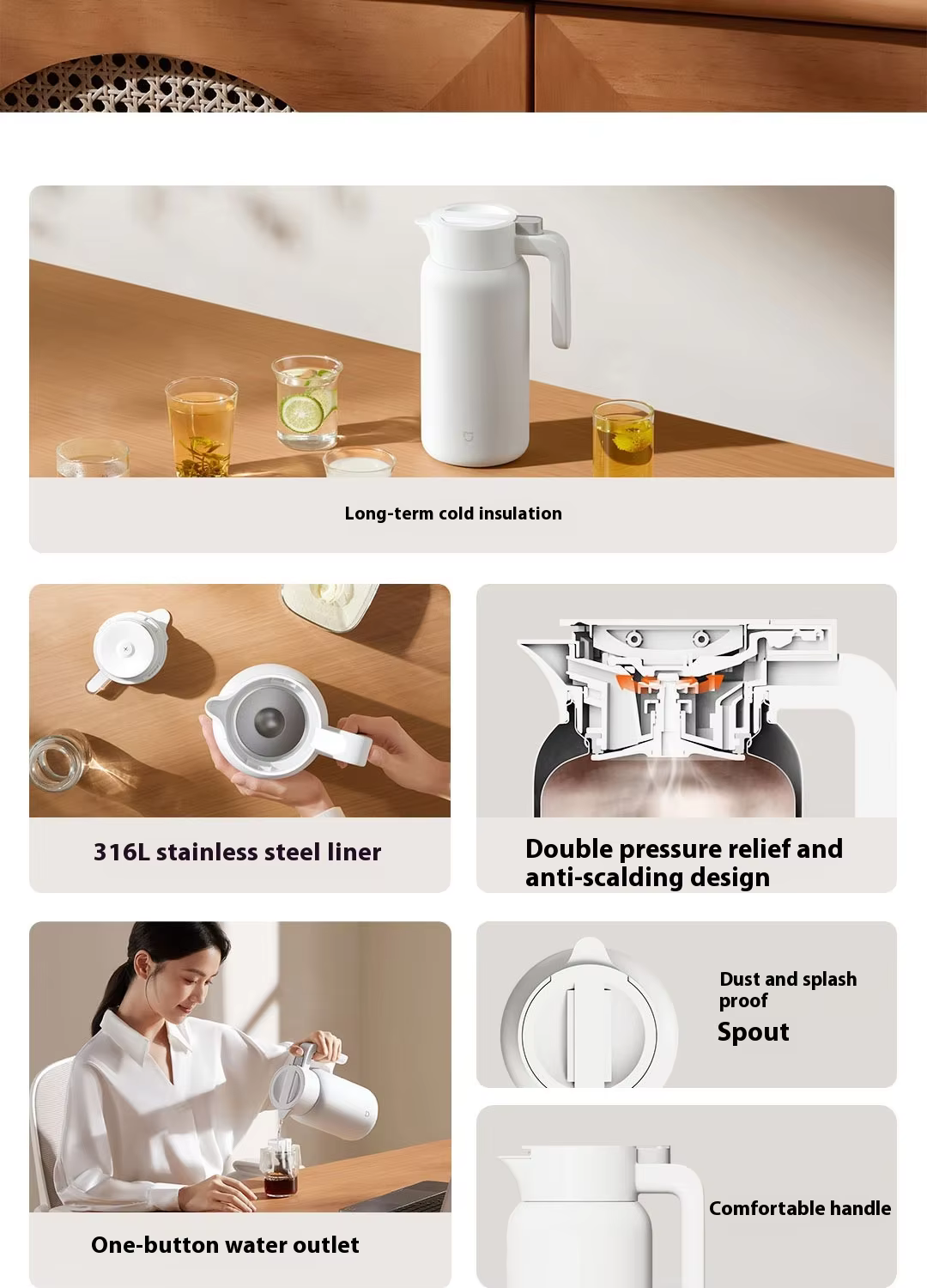 Xiaomi Mijia thermos flask vacuum insulated stainless steel 316L 1.5L 1.8L thermal kettle