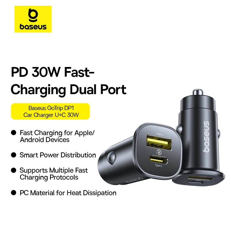 Baseus 30W Car Charger GoTrip Series Dual Output 1xType-c PD 1x USB A