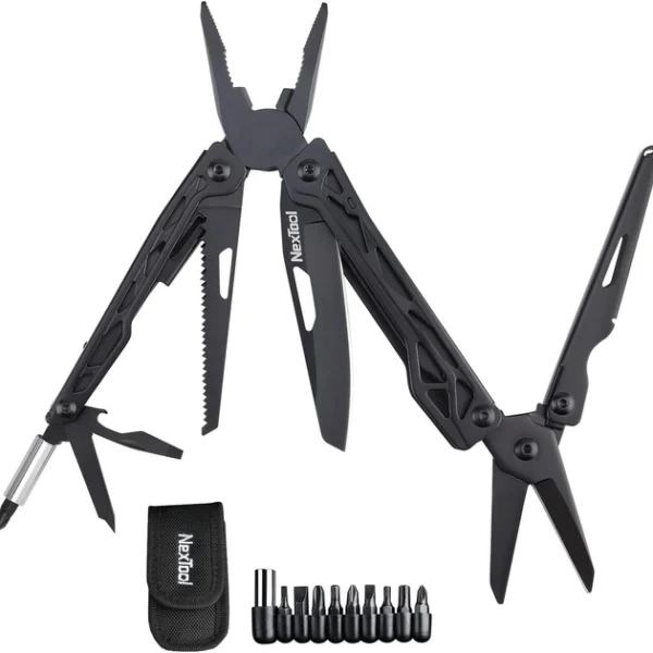 Write a SEO friendly and user friendly description for this woo-commerce product with minimum of 800 words, add headings and meta description in first section, add a FAQ section,add a specification section, add a sell convince for this product and also suggest link to browse more this type products ,Find best SEO friendly title to give the product title for this.,,,,,Main Feature of NexTool Black Knight Multifunctional Pliers 11 in 1 (NE20245) : 11 in 1 multi-function tool. The NexTool Black Knight can be used as needle nose pliers, regular pliers, wire cutters, scissors, knife, saw, bottle opener, flat screwdriver, Phillips screwdriver, nail file, knot tying tool. The kit includes a 9-in-1 bit set (Philips screwdriver – PH1, PH2, PH3. Flat screwdriver – #3, #5, #7. Wrench – H3, H4, H5), magnetic bit set holder, ready for camping, fishing or emergencies, suitable for any home improvement. A game-changing EDC multitool. The NexTool Black Knight multitool features multi-purpose pliers as well as full-size lever scissors, providing far more utility than the folding micro-scissors found on pocket knives and other multi-tools. Having a pair of sturdy scissors on hand and at work has proven invaluable. It can be adapted to easily cut rope, paracord, and paper, open bottles and wood saw while camping, cut a seat belt in an emergency, and pull wires through small gaps. Overall, it’s a great EDC tool. Strong for one-handed opening. The NexTool multi-tool knife is made of 30Cr13 stainless steel , which has high hardness and high strength, durable and rust-proof, and the performance is guaranteed even after years of use. You can access the blade and open it with one hand, cutting rope, twine, plastic tie, branches and paper, which is a unique feature of this multi-tool. Foldable and portable. The multi-function pocket knife measures 106 x 36 x 21 mm and weighs 203±5 g (folded), it feels nothing when put in any bag (set weight 287 g). The movable design saves space, comes with a pocket clip and an upgraded nylon sheath, which is easier to attach or hang on the waist when camping, fishing and hiking. 9 in 1 screwdriver set with strong magnetic connection, a set of bits that can be attached and held in place, perfect as a bicycle accessory, also perfect for camping, cycling, hiking, fishing and doing housework. Functions 11 in 1. 1. Needle-nose pliers 2. Regular pliers 3. Mini wire cutters 4. Wood saw with two rows of teeth 5. Phillips screwdriver and holder 6. Bottle opener 7. Nail file 8. Knot untie tool 9. Slotted screwdriver (flat) 10. Knife 11. Scissors.