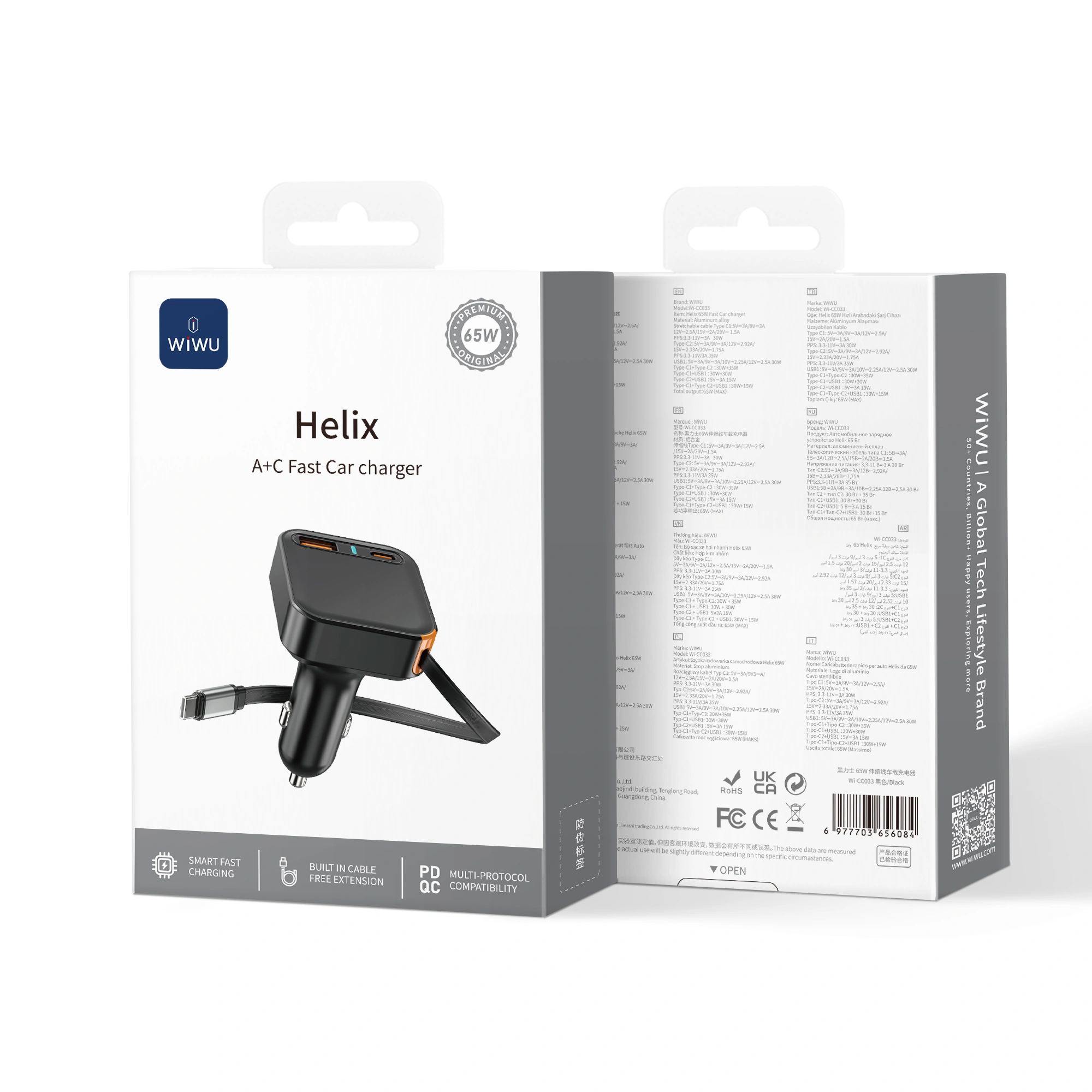 WiWU-Wi‑CC033-Helix-USB-AC-65W-Triple-Port-Car-Charger