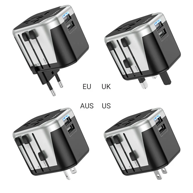 Hoco AC5 2USB+1Socket Universal Travel Adapter