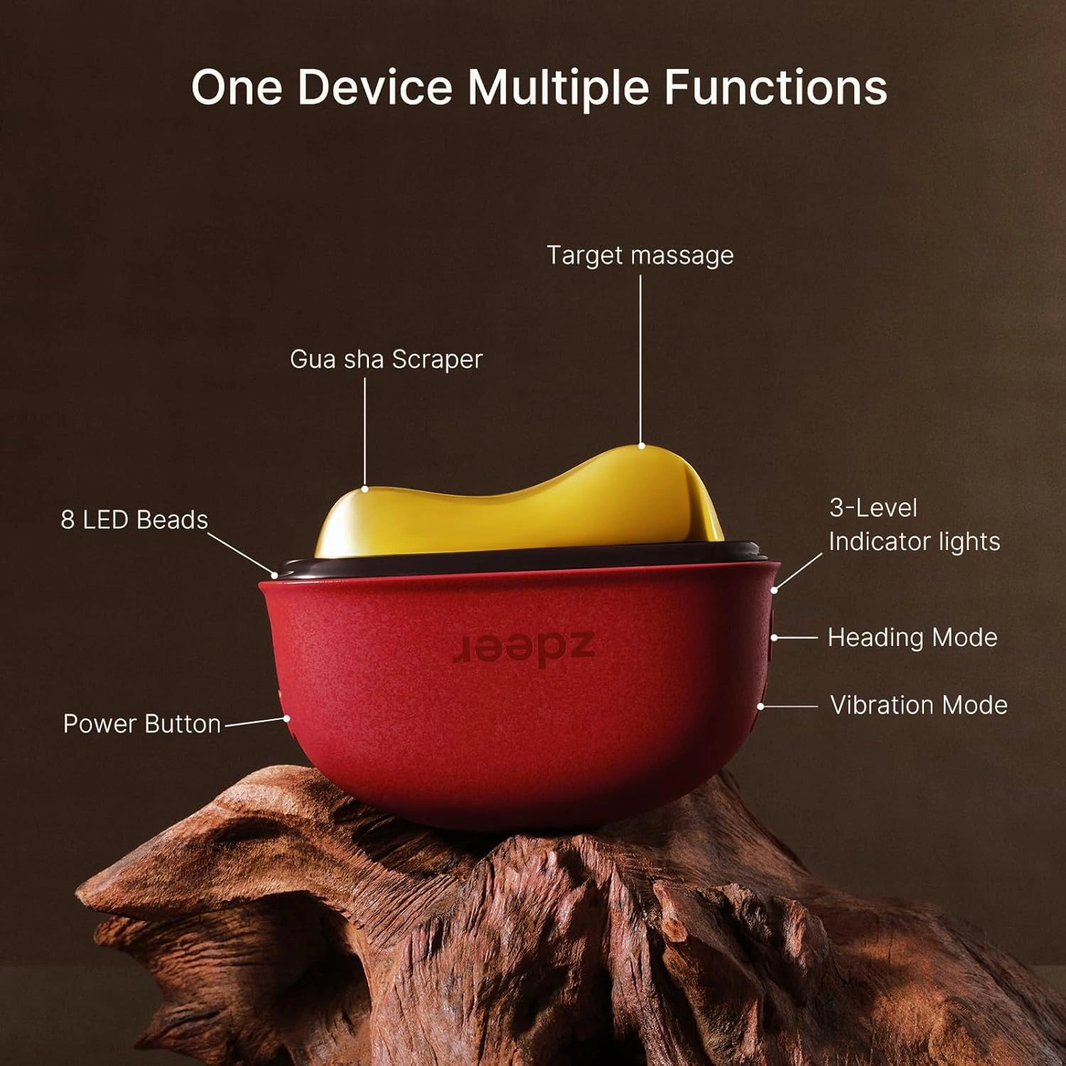 ZDEER LED Red Light Therapy for Face & Neck Massager Facial Care Device – Electric Gua Sha Brass Tool with Heat & Vibration for Firming, Sculpting & Skincare, Red