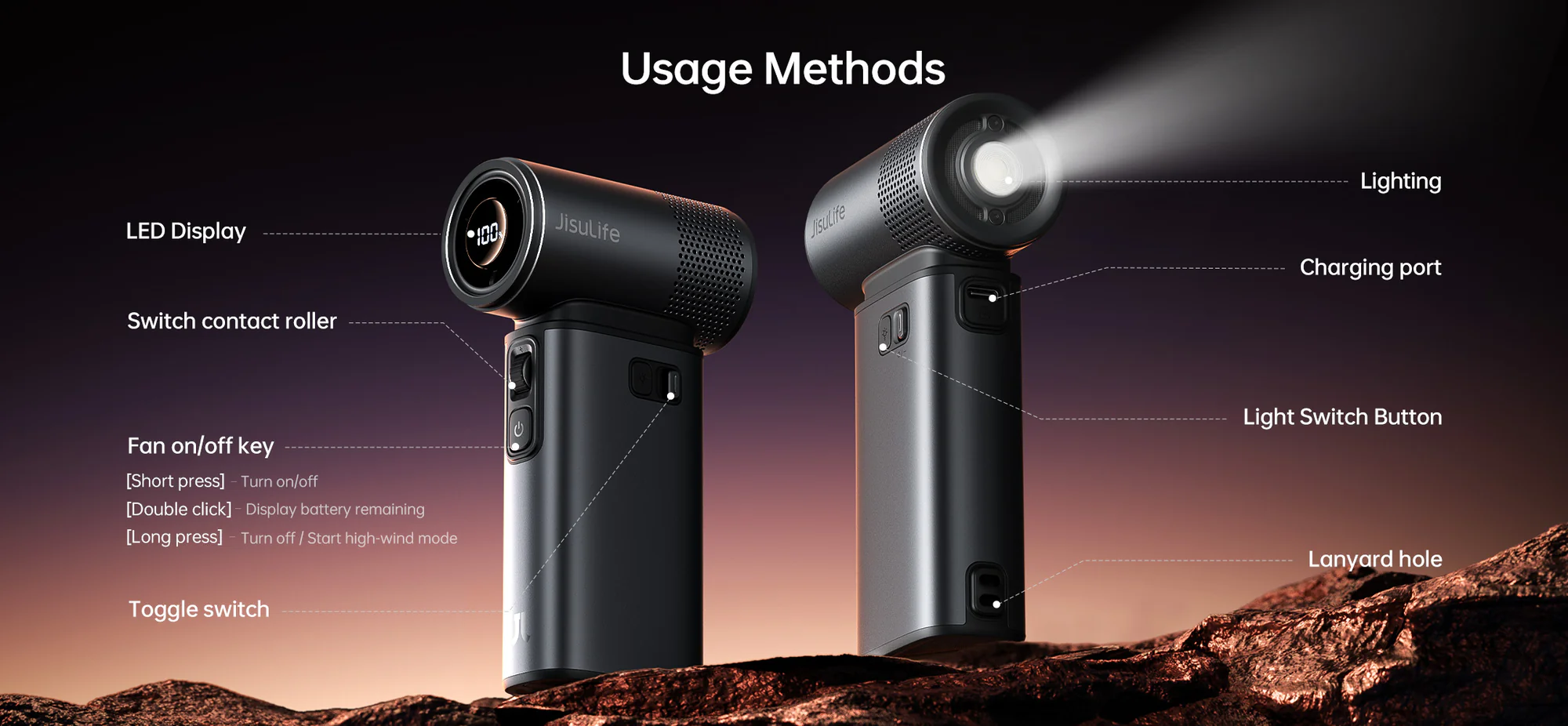 JisuLife Ultra2 Handheld Fan 100 Speed 9000mAh Fast Charging Key Features: 100-level wind speed adjustment 9000mAh high-capacity battery Up to 25 hours battery backup 18W fast charging support 2.5–3.5 hours charging time Removable rear grid design Lightweight and portable build