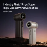 JisuLife Ultra2 Handheld Fan 100 Speed 9000mAh Fast Charging Key Features: 100-level wind speed adjustment 9000mAh high-capacity battery Up to 25 hours battery backup 18W fast charging support 2.5–3.5 hours charging time Removable rear grid design Lightweight and portable build