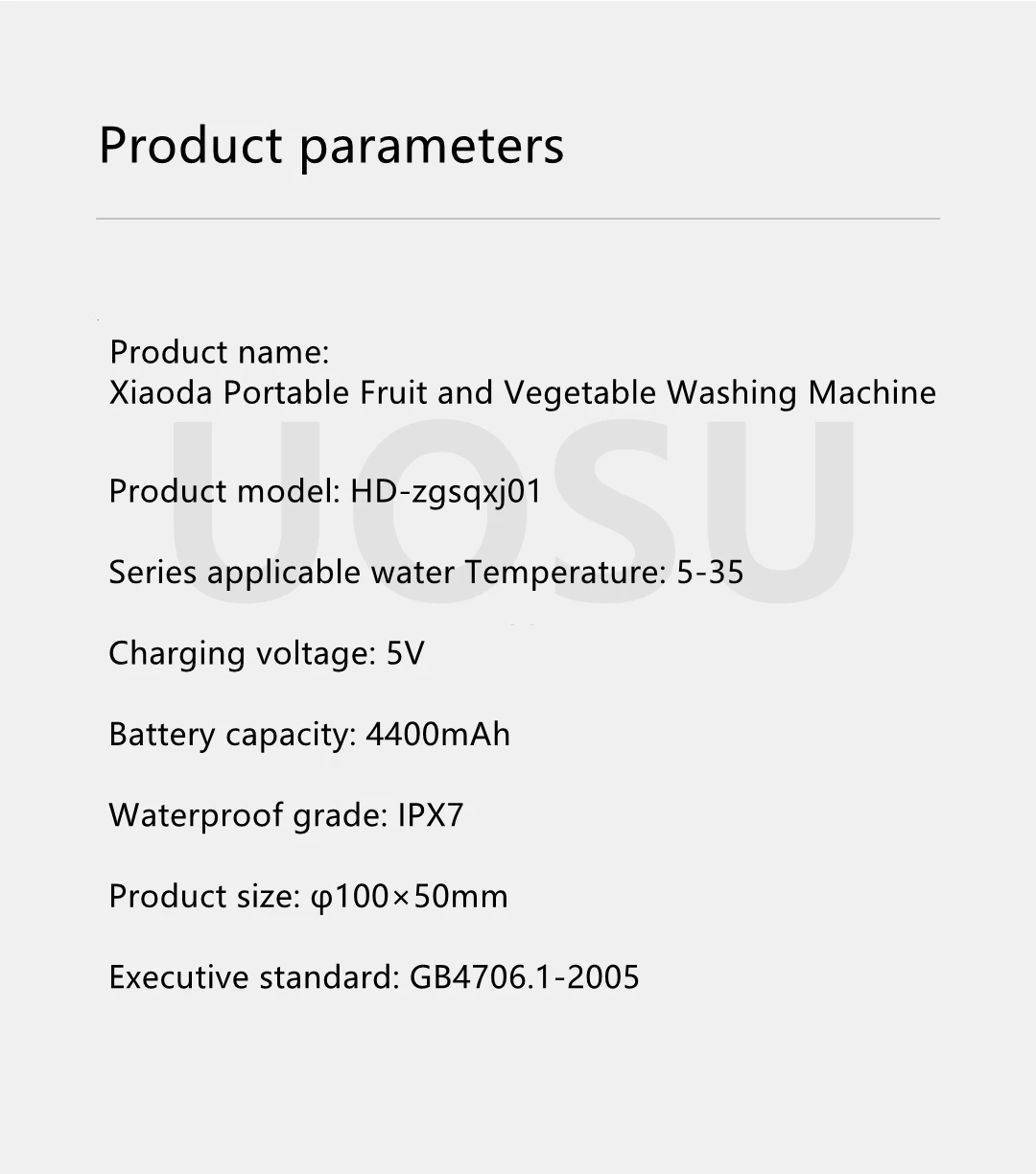 Xiaoda HD-ZNGSQXJ01 Portable Fruit & Vegetable Cleaner IPX7