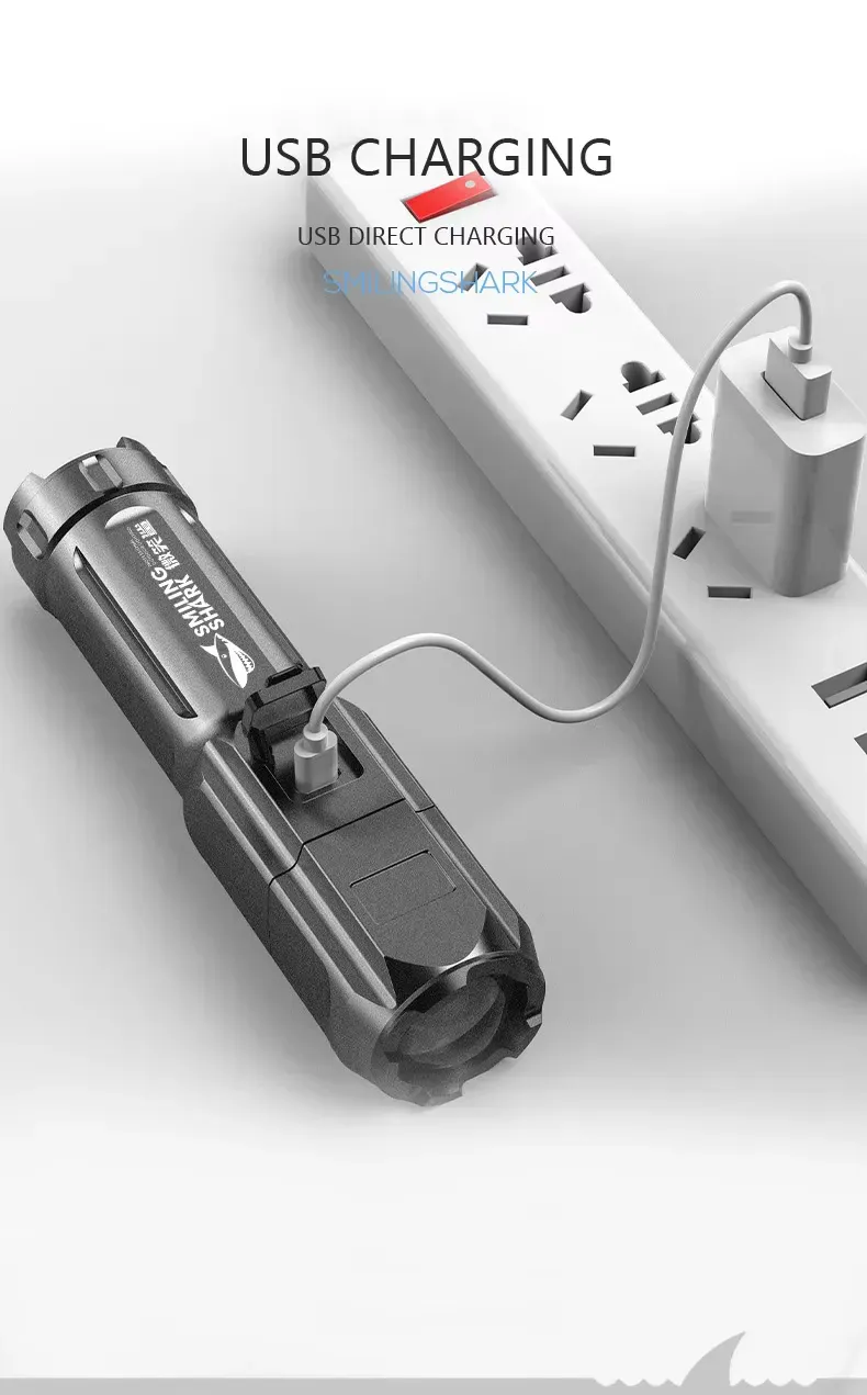 smiling-shark-622a-rechargeable-led-flashlight-with-telescopic-focus